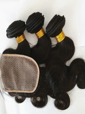 body wave 3 brazilian virgin bundles with a brazilian virgin closure--100% human hair,unprocessed