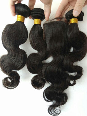 body wave 3 brazilian virgin bundles with a brazilian virgin closure--100% human hair,unprocessed