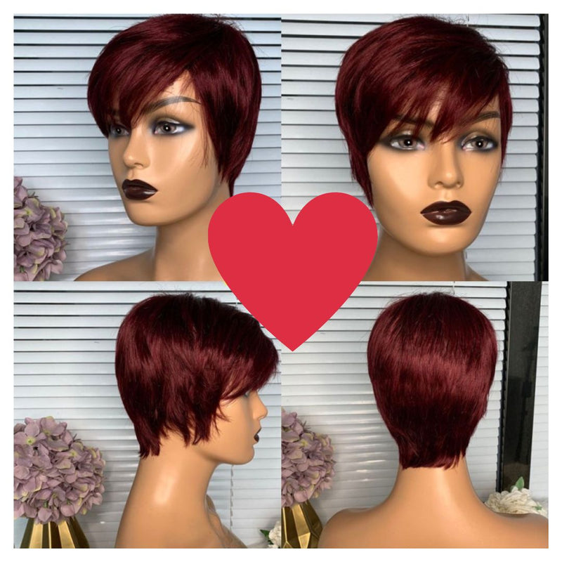 100% human hair short bang bob machine made wig