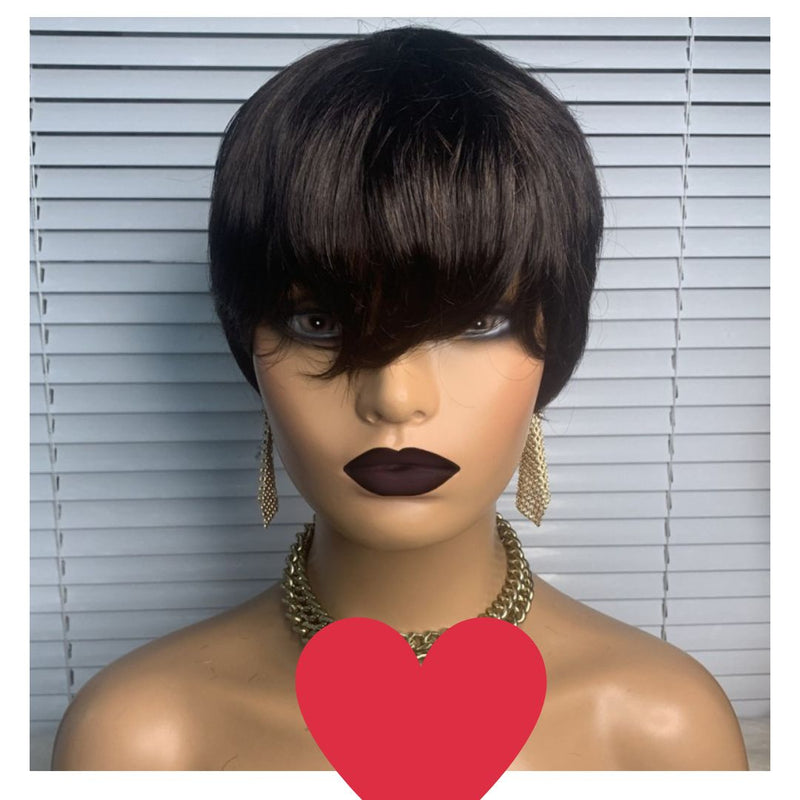 100% human hair short bang bob machine made wig