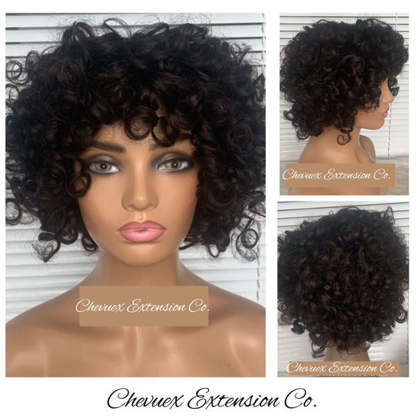 100% human hair Afro curl machine made wig