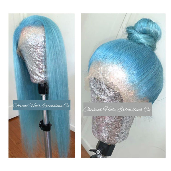 100% Brazilian virgin blue color human hair lace front wig