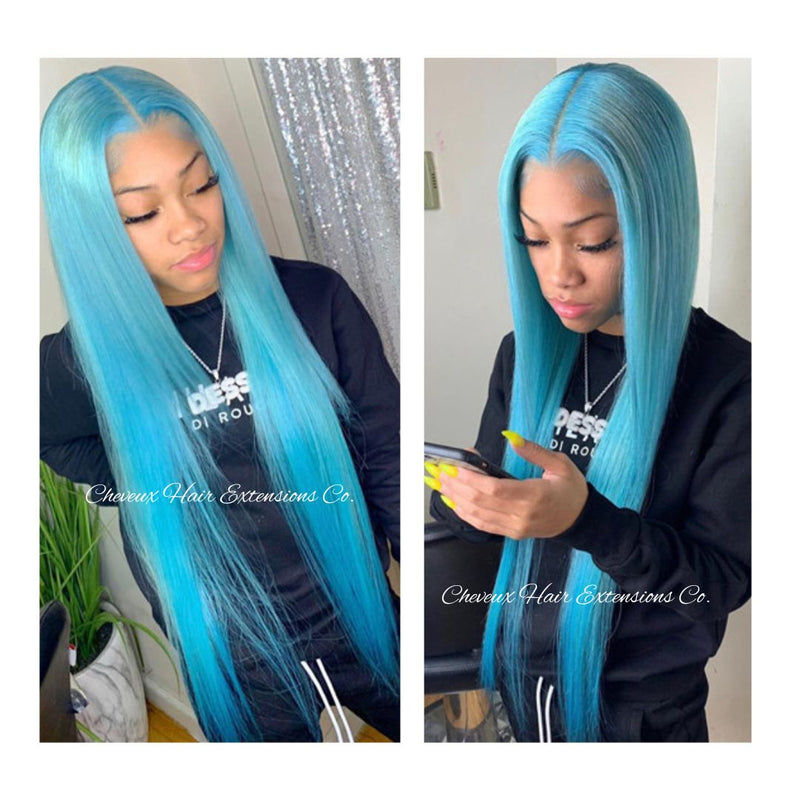 100% Brazilian virgin blue color human hair lace front wig