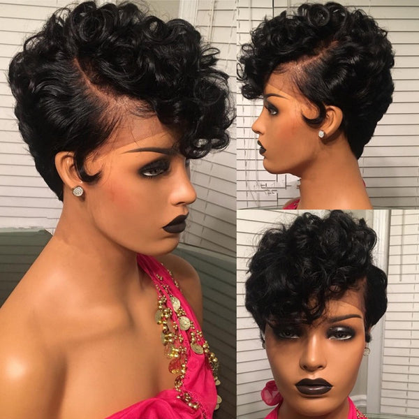6 inch lace parting short pixie cut wig for summer