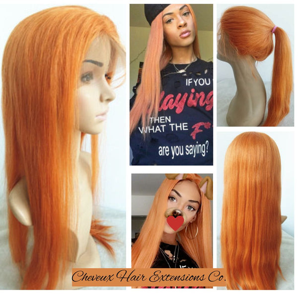 Brazilian virgin orange straight lace front wig