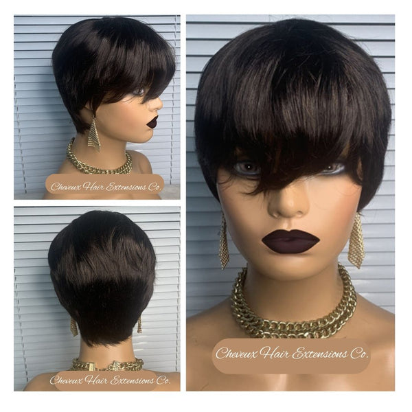 human hair short bang bob machine made wig