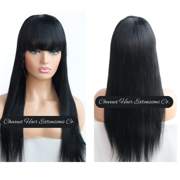 Stock Mongolia virgin silk straight with a cute BANG full lace wig