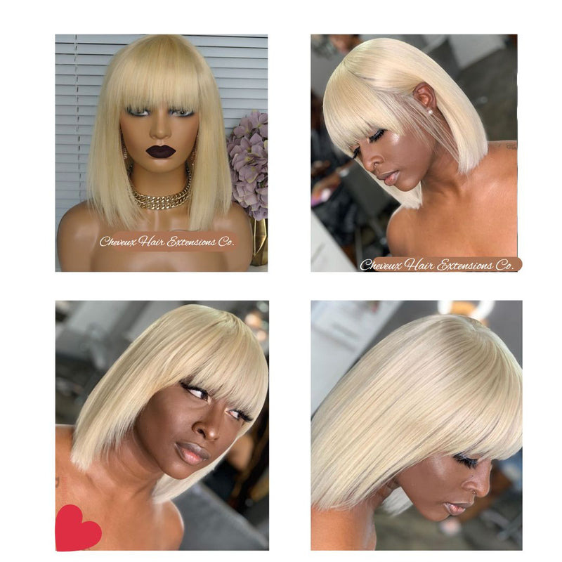 100% human hair 613 color bang bob machine made wig