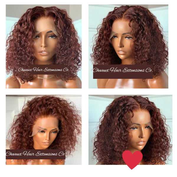 Custom colored middle parting daily curly bob 360 lace frontal wig