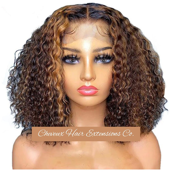 Brazilian virgin daily curly blonde bob 360 lace frontal wig Active