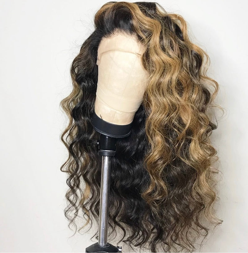 Pre Plucked Brazilian virgin Blonde  wave 360 frontal lace full wig