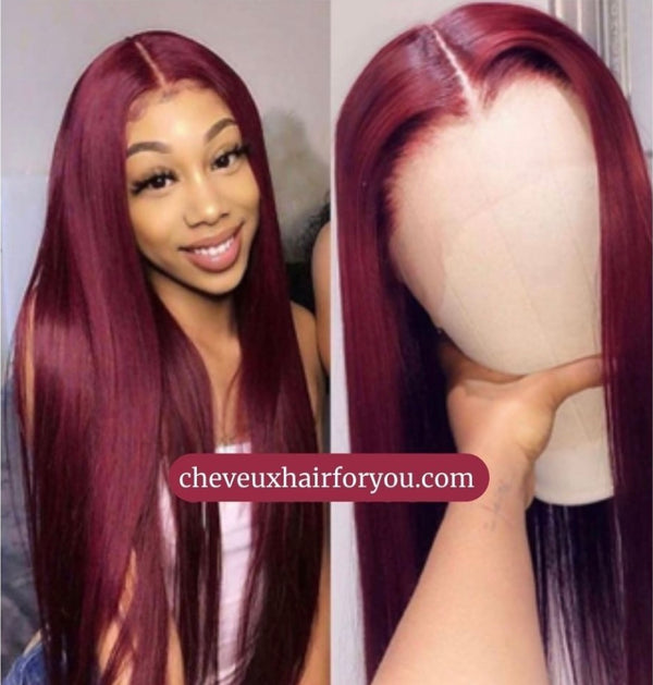 100% Brazilian virgin burgundy color human hair lace front wig