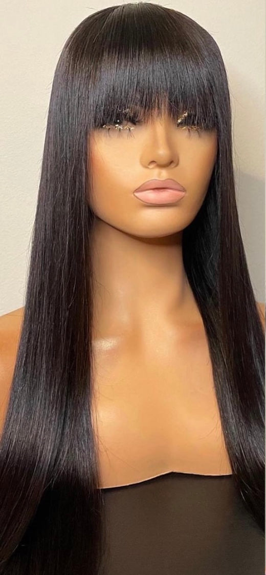 5*5 HD skin melt lace closure silk straight bang wig