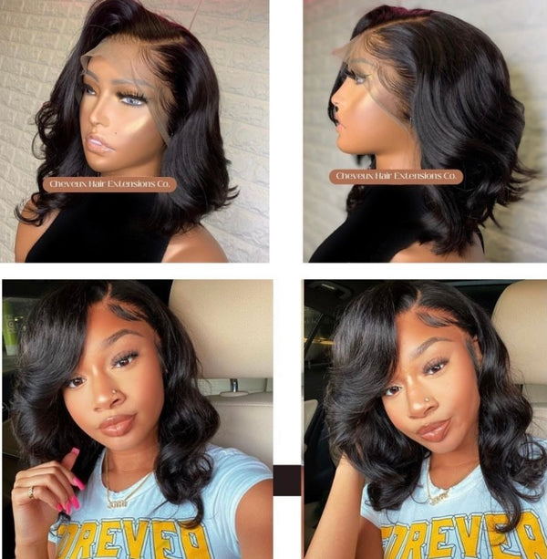 Brazilian virgin human hair Side parting messy bob vibes 360 lace frontal wig