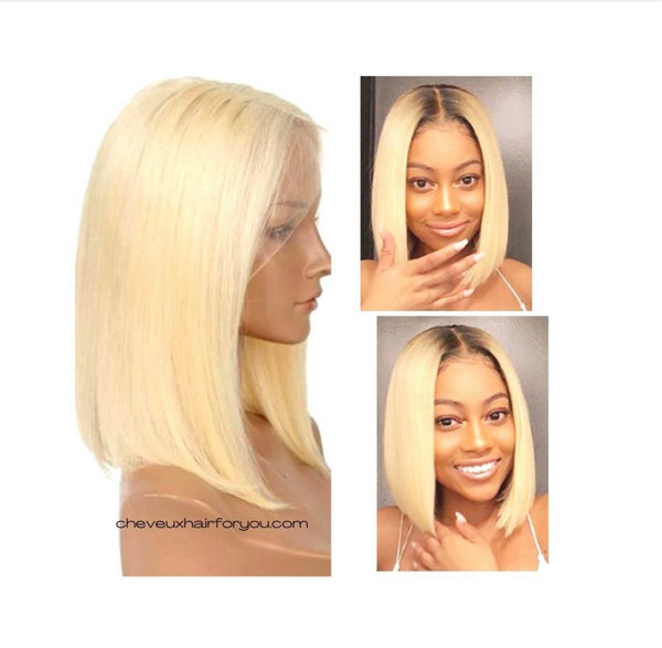 Summer brazilian virgin blonde color blunt cut glueless lace front BOB