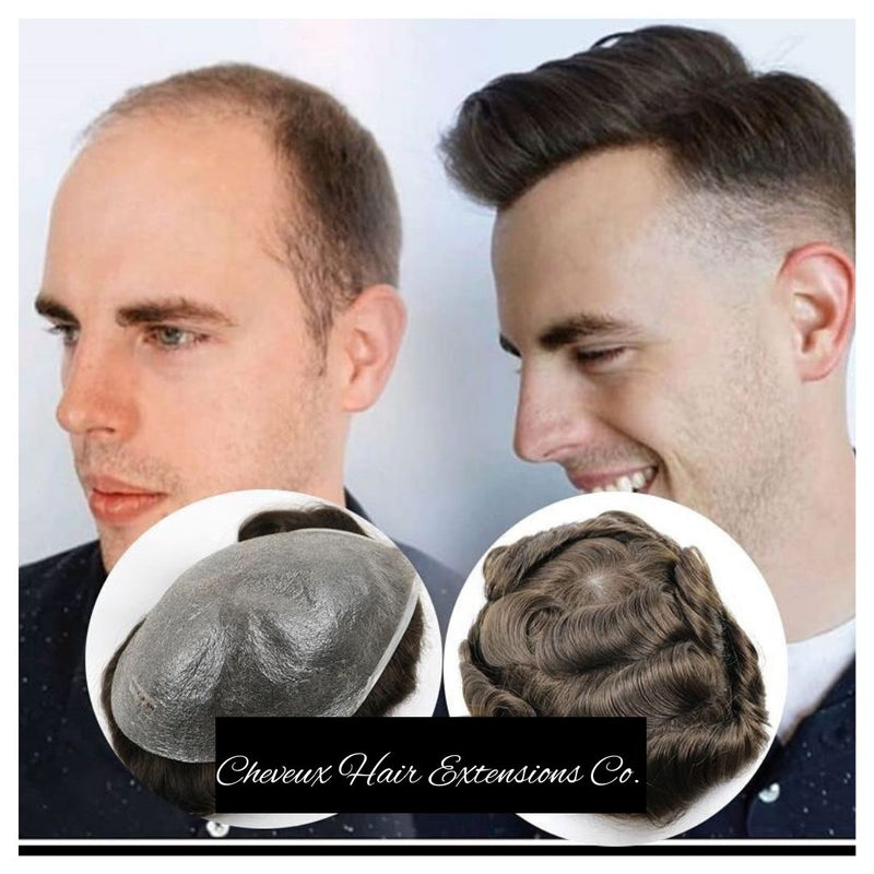 Men's Toupee 6 Inch Natural Remy Human Hair Mono Swiss Lace Thin skin PU Durable Men Wig Hairpiece Replacement Systems