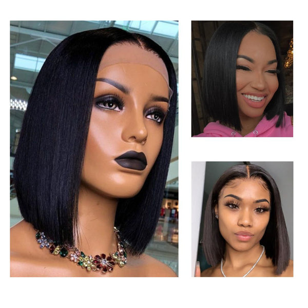 Stock Brazilian virgin silk straight blunt cut bob full lace silk top wig