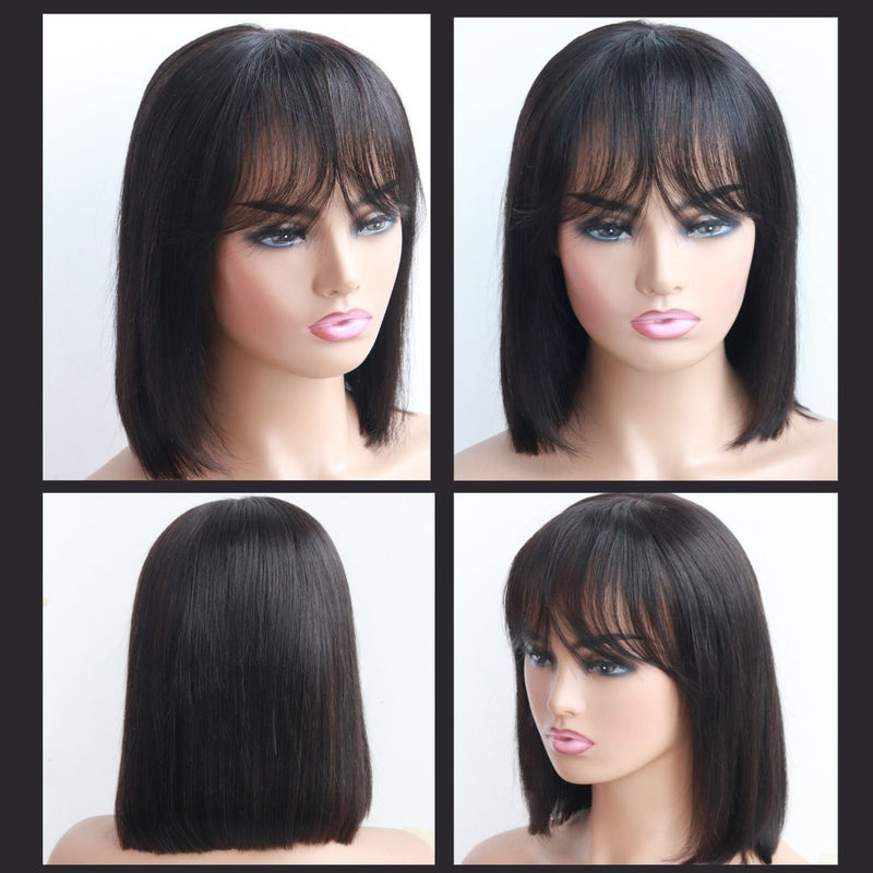 Silky straight skin melt 13*4 HD Lace Frontal bang bob Wig