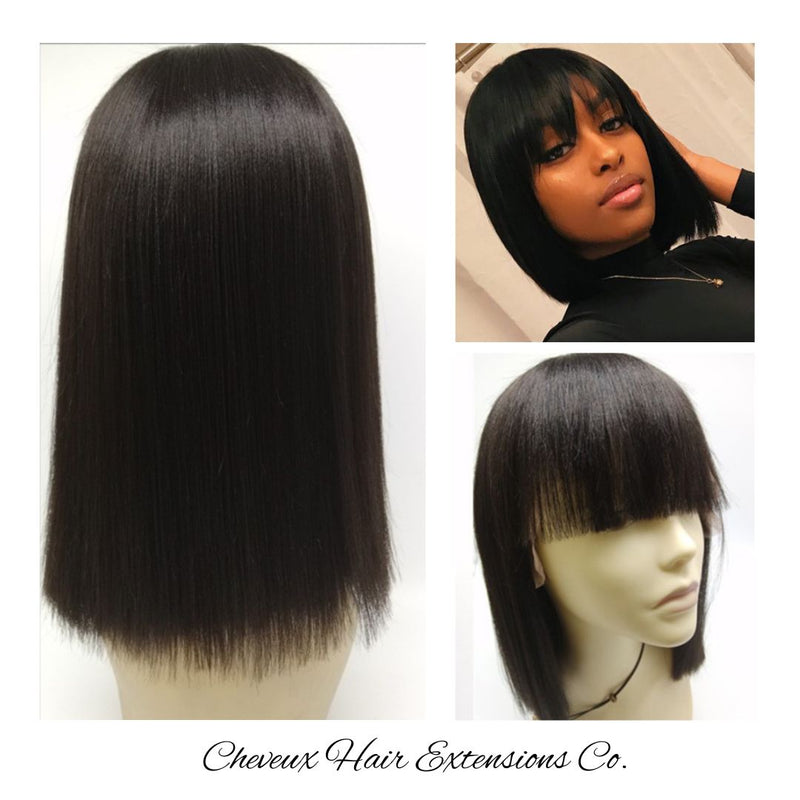 Brazilian virgin Cute bob with bang glueless full lace silk top wig