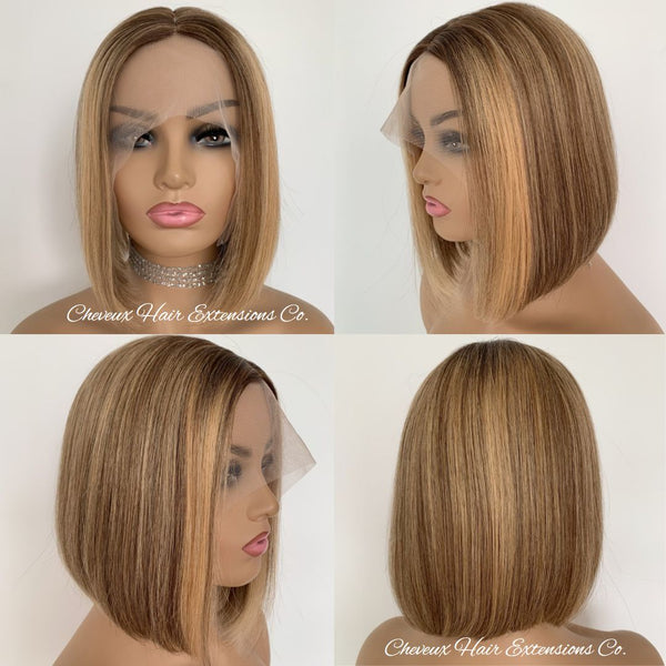 Brazilian virgin human hair highlight brown color blunt cut bob