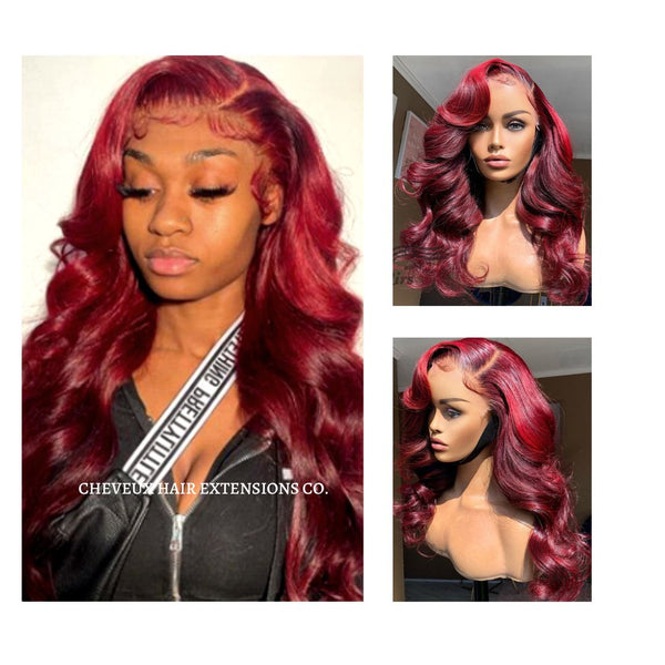 Stock 5*5 HD Lace Closure Red Color Loose Wave Free Parting Wig