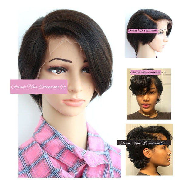 6 inch lace parting short pixie cut wig for summer