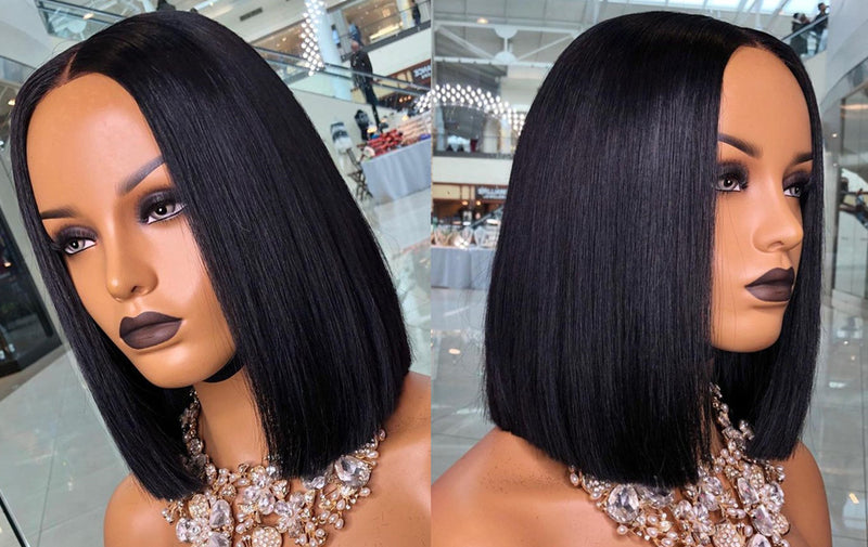 Stock Brazilian virgin silk straight blunt cut bob full lace silk top wig