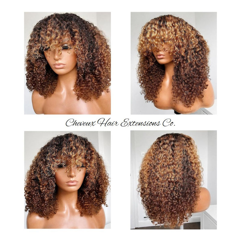 Ready to wear blonde Bang curly 360 frontal wig Active