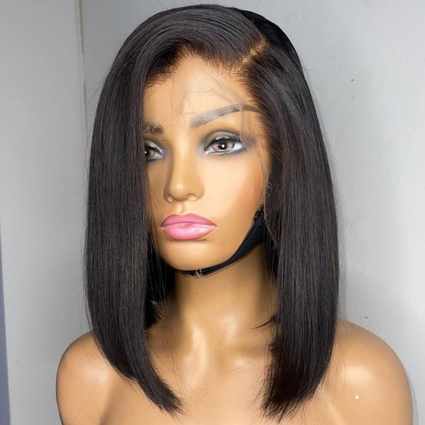 Stock side parting asymmetrical bob 13*4 HD frontal wig